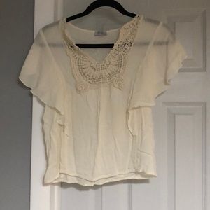 lightweight flowy top with crotchet neck detail
